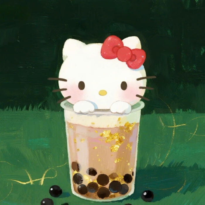 nhân vật chibi cầm ly nhẹ nhàng sticker trà sữa