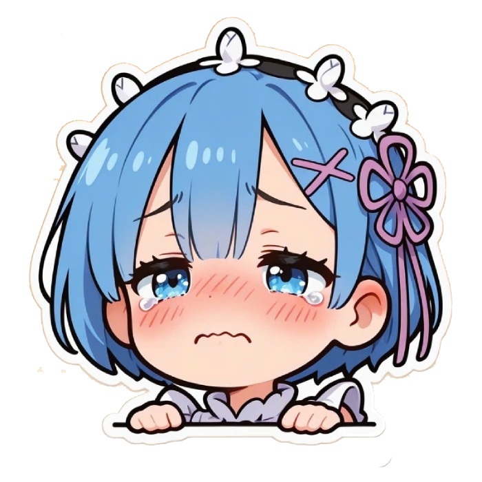 sticker anime rem rưng rưng nước mắt