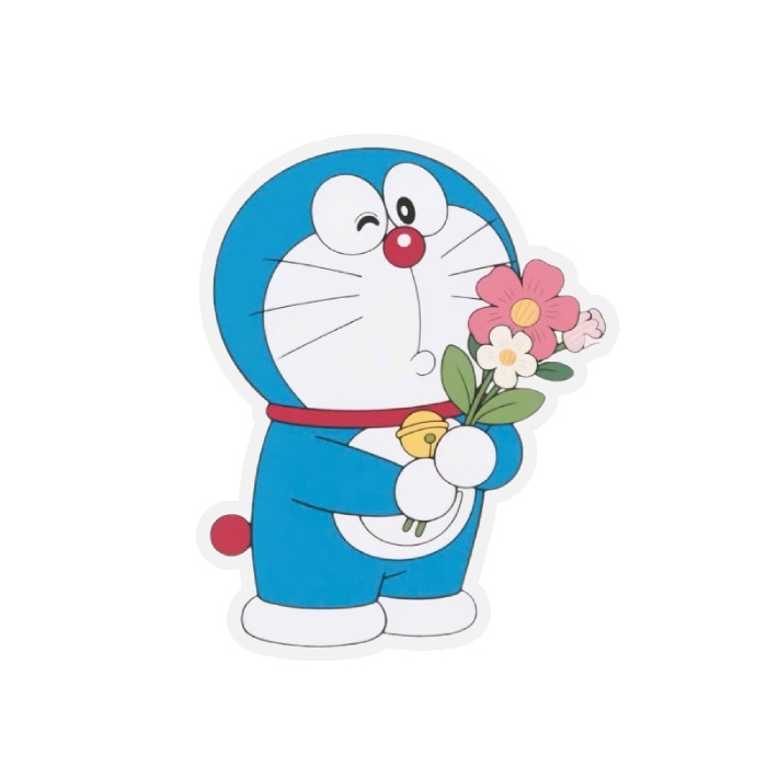 sticker doraemon cầm bó hoa nhỏ trông dễ thương