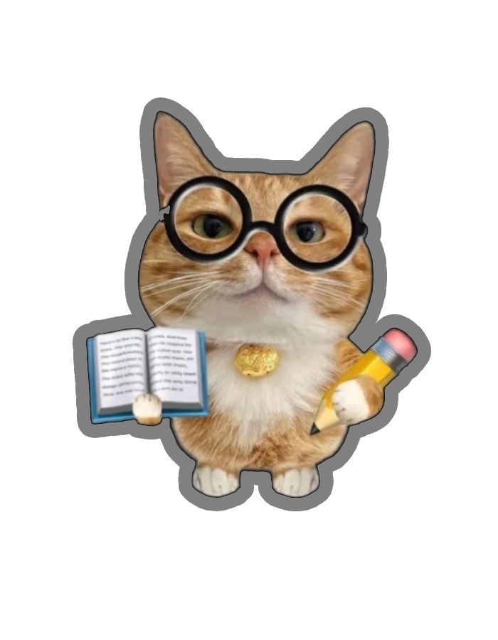 sticker mèo cầm sách nhỏ trước ngực