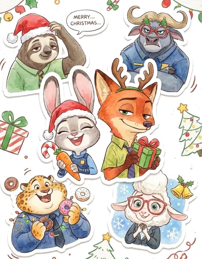 sticker noel nhân vật thú rừng lễ hội