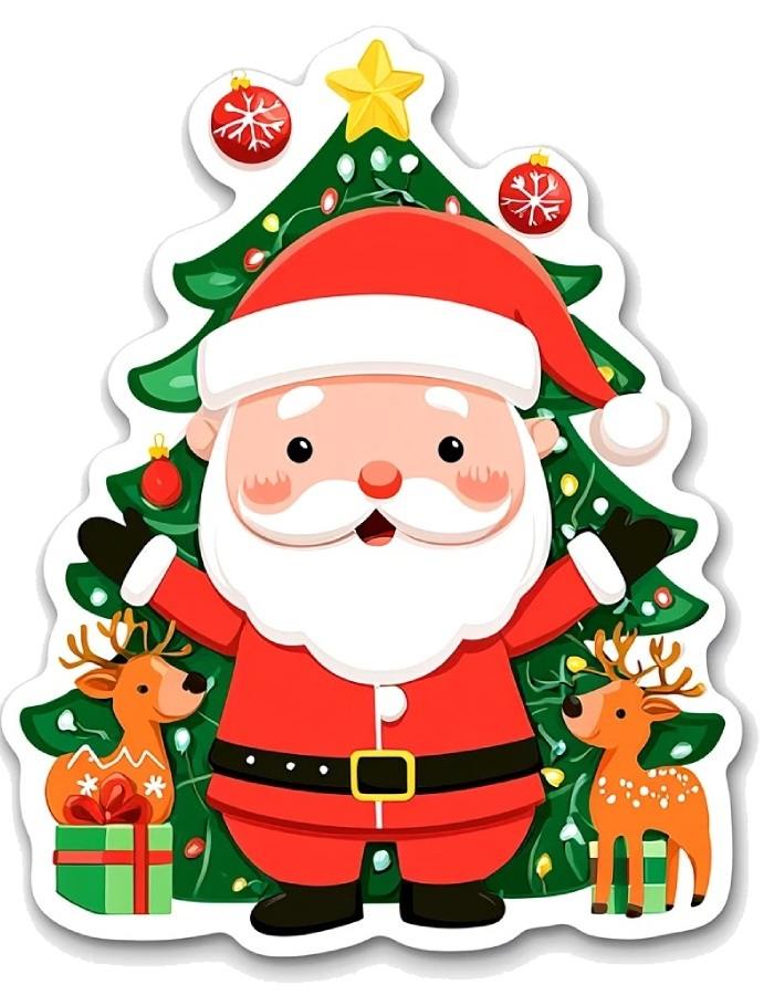 sticker noel ông già cầm quà tạo dáng vui