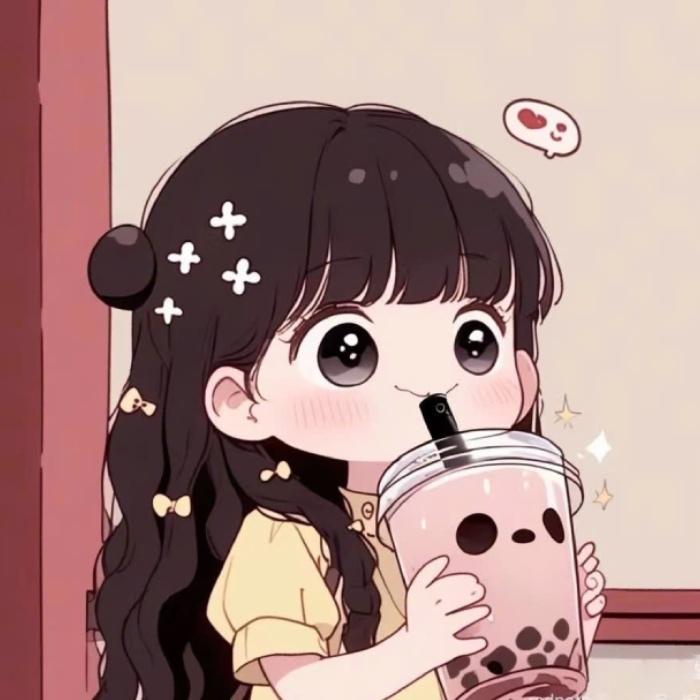 sticker trà sữa cô gái chibi nhìn ngon miệng
