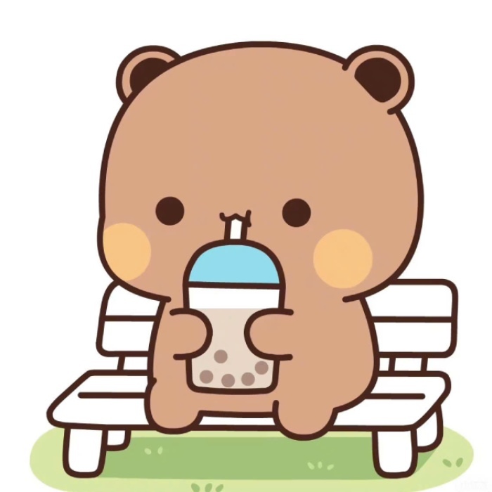 sticker trà sữa gấu ngồi ghế uống