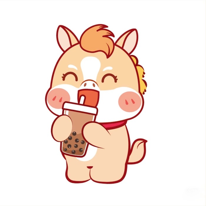 sticker trà sữa ngựa nhỏ nâng ly trân châu