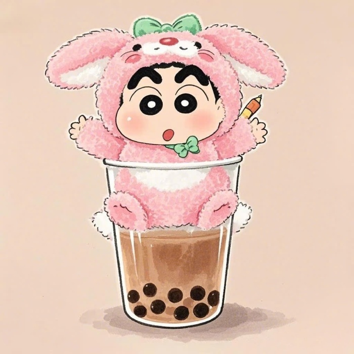 sticker trà sữa shin chibi trong ly