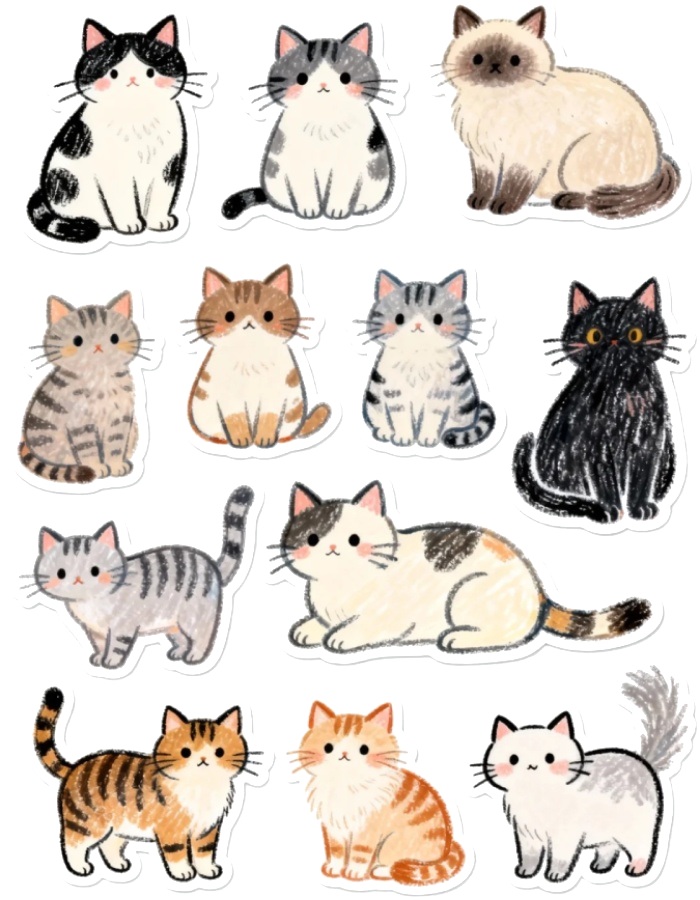 sưu tập nhiều mẫu khác nhau sticker mèo