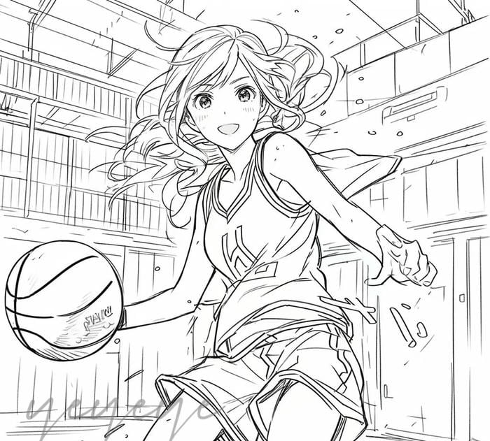 tranh tô màu anime girl ngầu chơi bóng