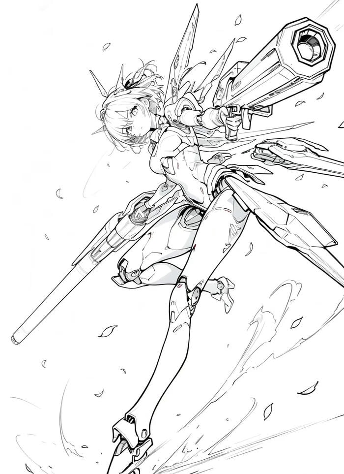 tranh tô màu anime girl ngầu mạnh mẽ