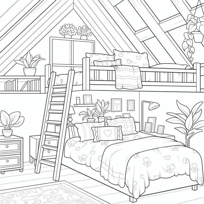 tranh tô màu cái giường hài hòa