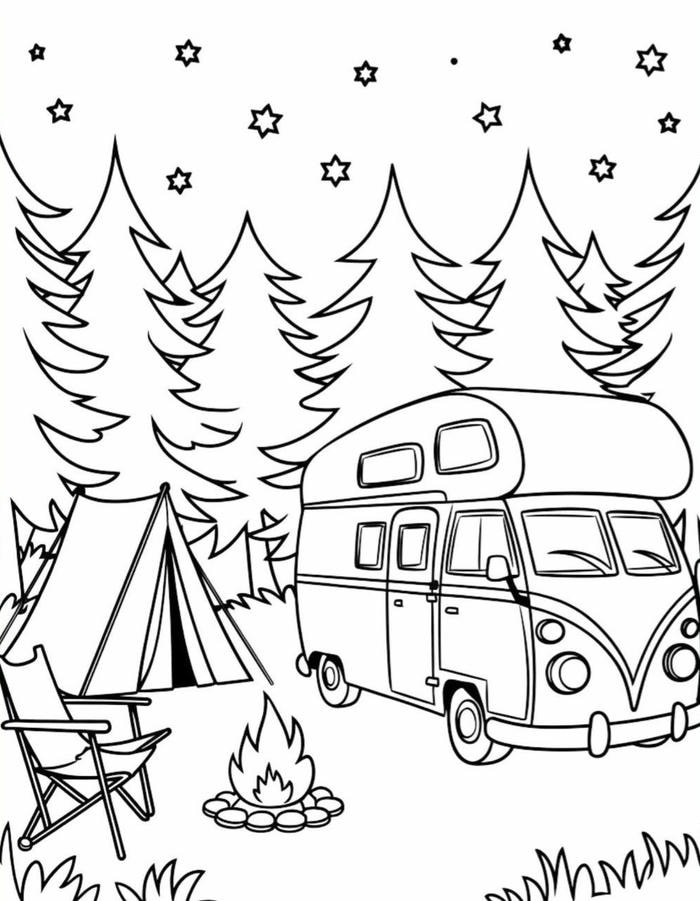 tranh tô màu cắm trại hành trình khám phá