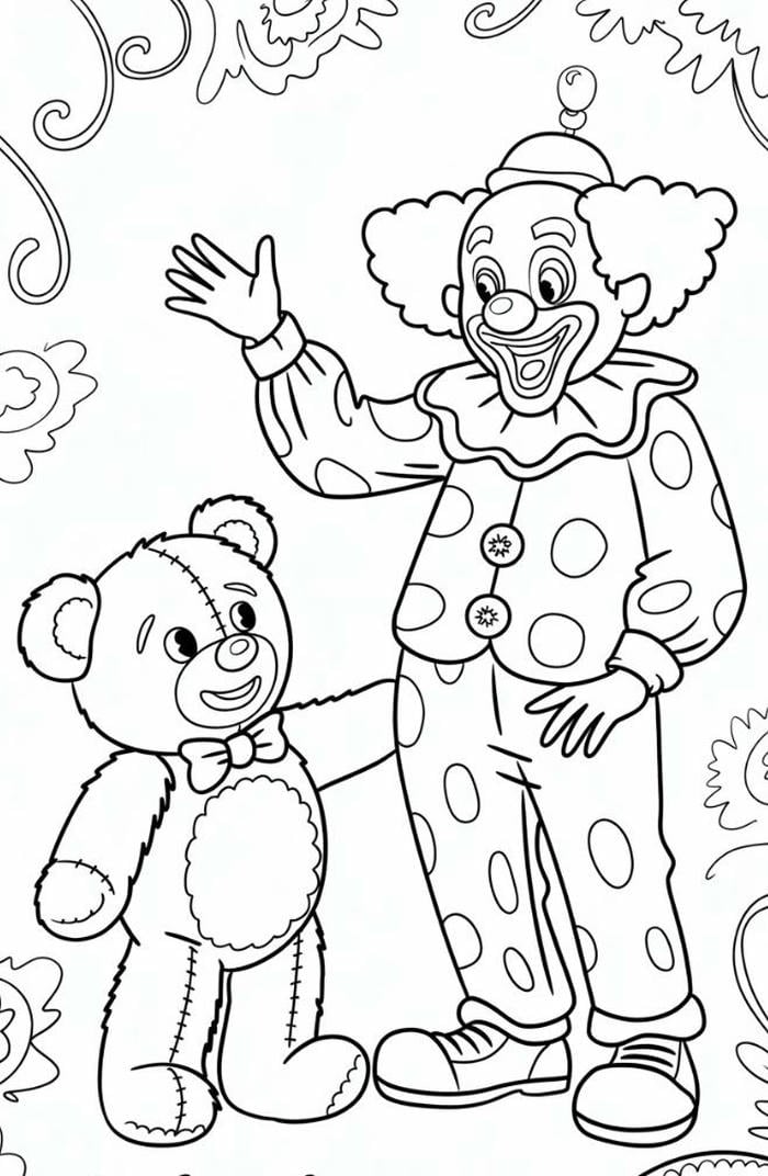 tranh tô màu chú hề chào chú gấu