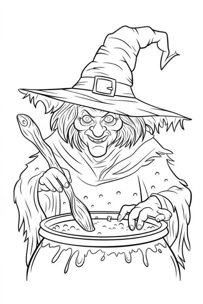 tranh tô màu phù thủy đang pha thuốc