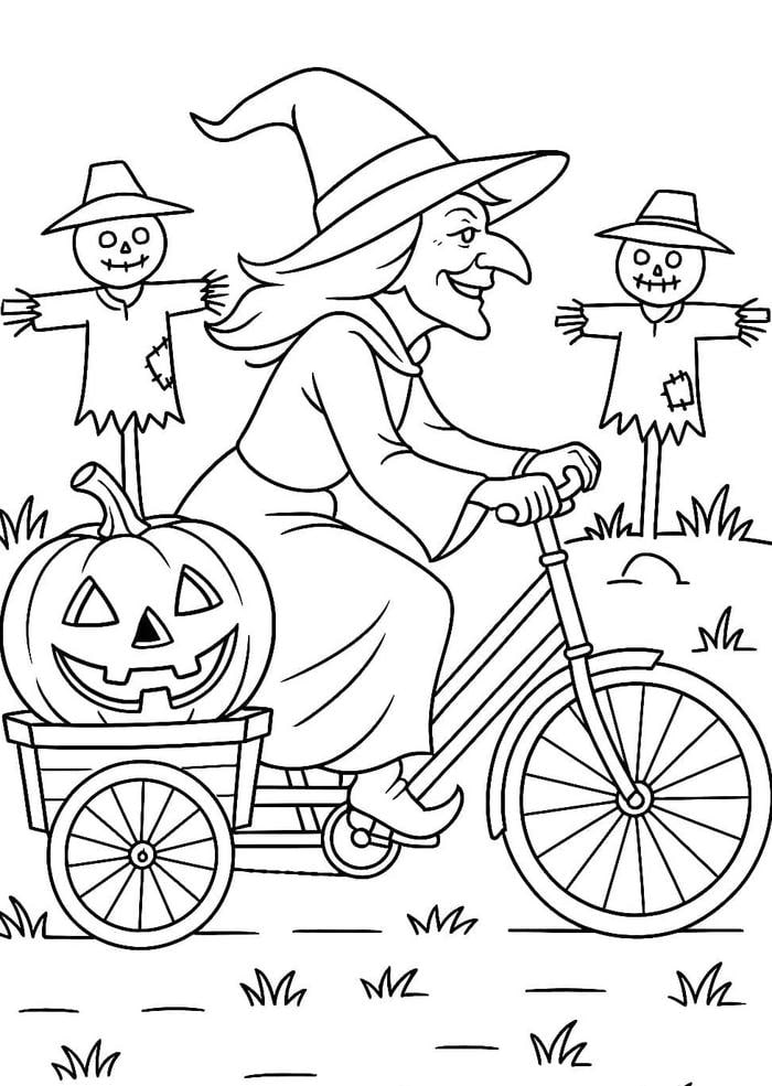 tranh tô màu phù thủy đạp xe