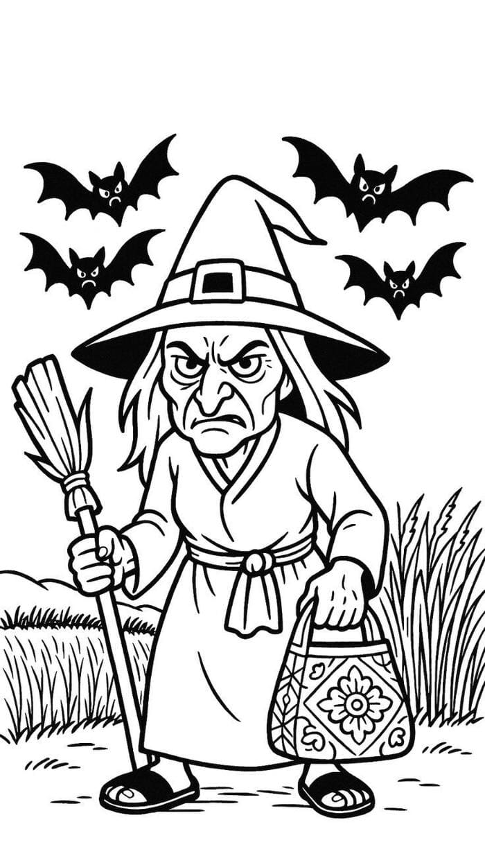 tranh tô màu phù thủy mũi nhọn
