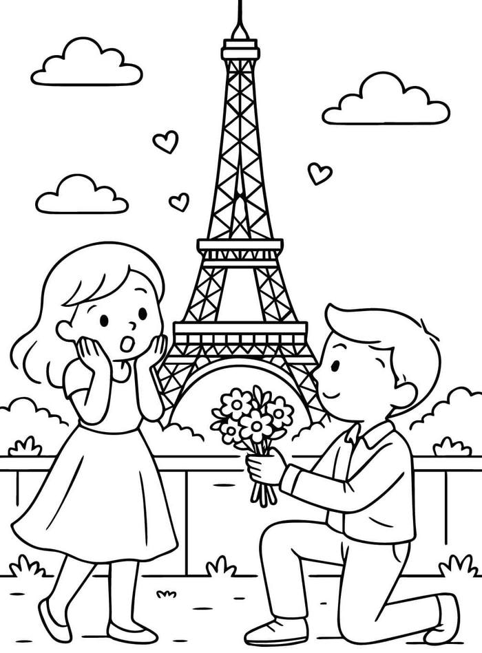 tranh tô màu tháp eiffel biểu tượng pháp lãng mạn