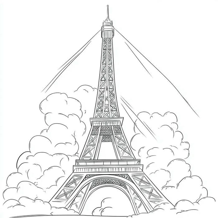 tranh tô màu tháp eiffel dáng đứng thanh mảnh