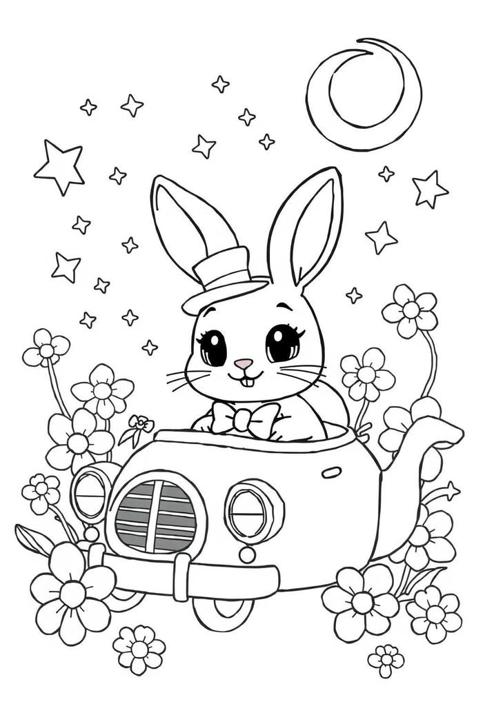 tranh tô màu thỏ bẽ lẽn đáng yêu