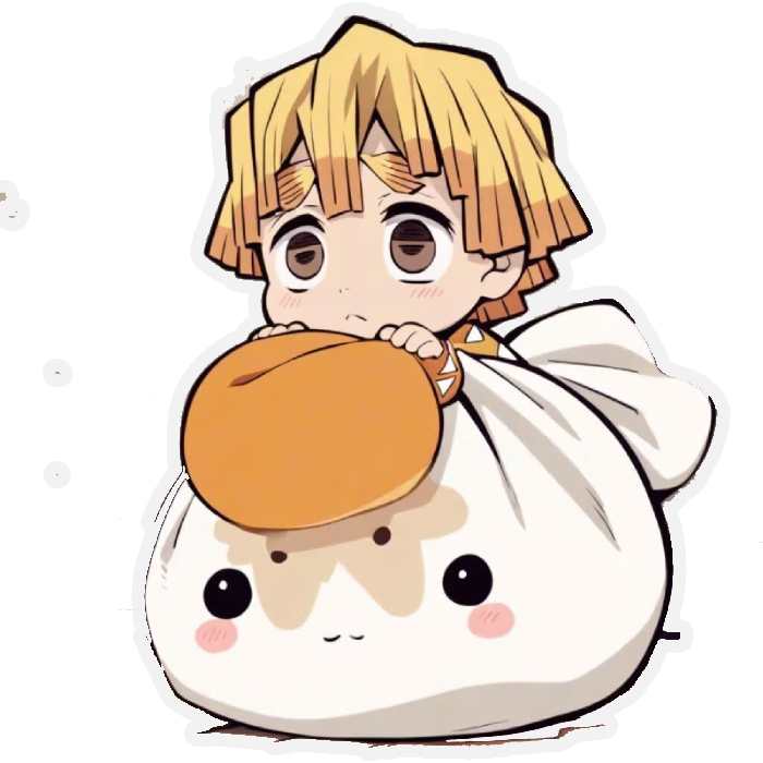 zenitsu ôm bánh bao sticker anime dễ thương