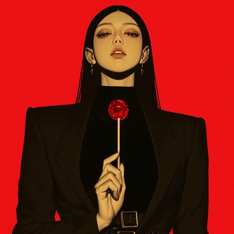 Ảnh avatar anime nữ ngầu lạnh lùng cầm kẹo mút nền đỏ