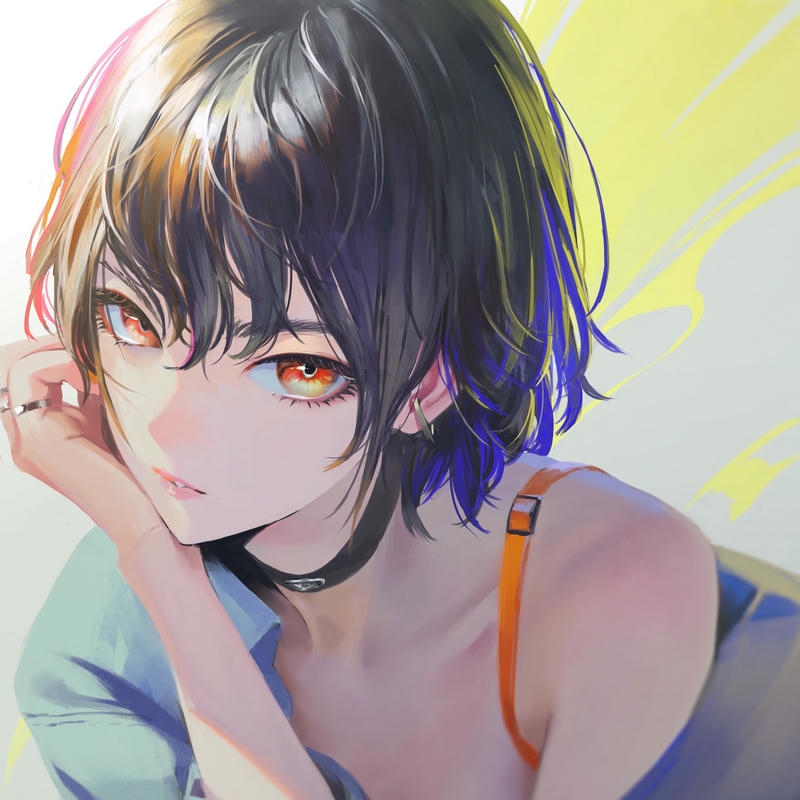 Ảnh avatar anime nữ tóc ngắn nền vàng rực rỡ