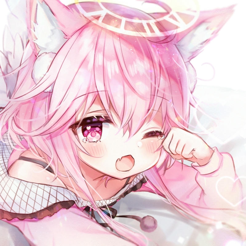 Ảnh avatar cute nữ tóc hồng tai mèo nháy mắt