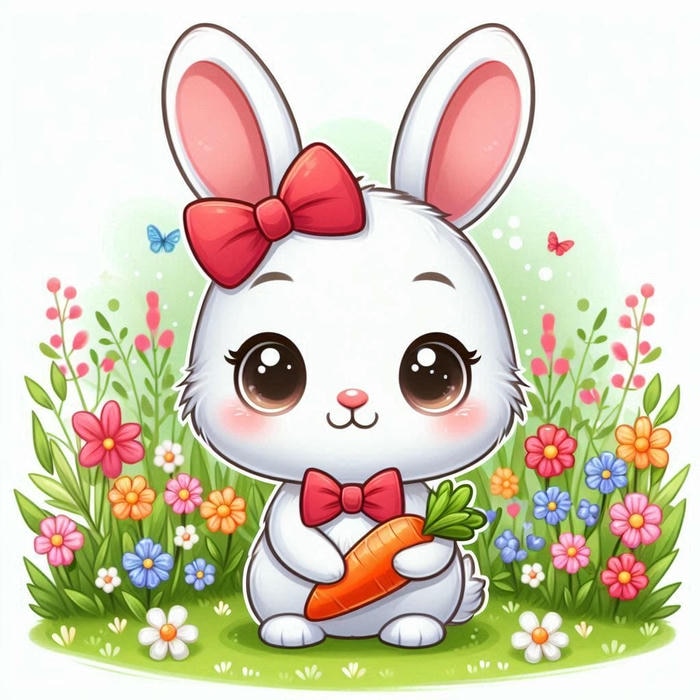 Ảnh chibi con thỏ trông hiền nơ đỏ