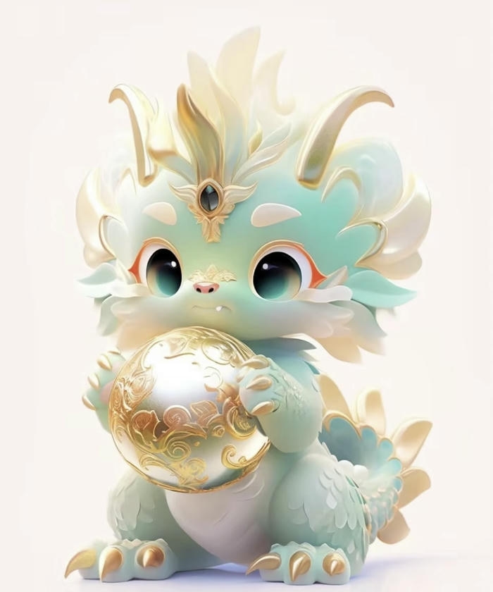 Ảnh chibi rồng ngộ nghĩnh ôm quả cầu vàng