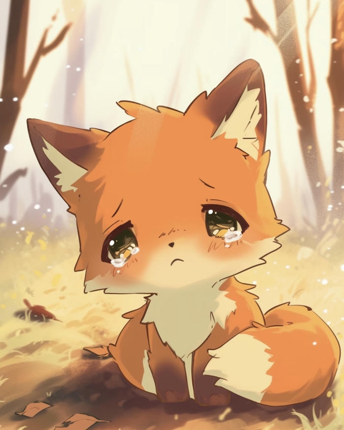 Ảnh con cáo chibi hoạt đang buồn rầu