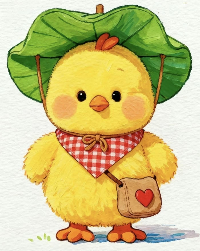 Ảnh con gà chibi đội lá