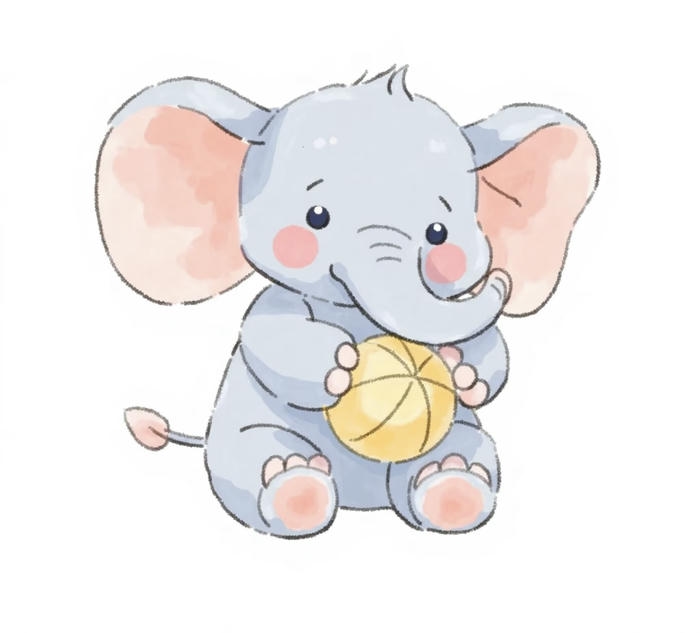 Ảnh con voi chibi chơi quả bóng