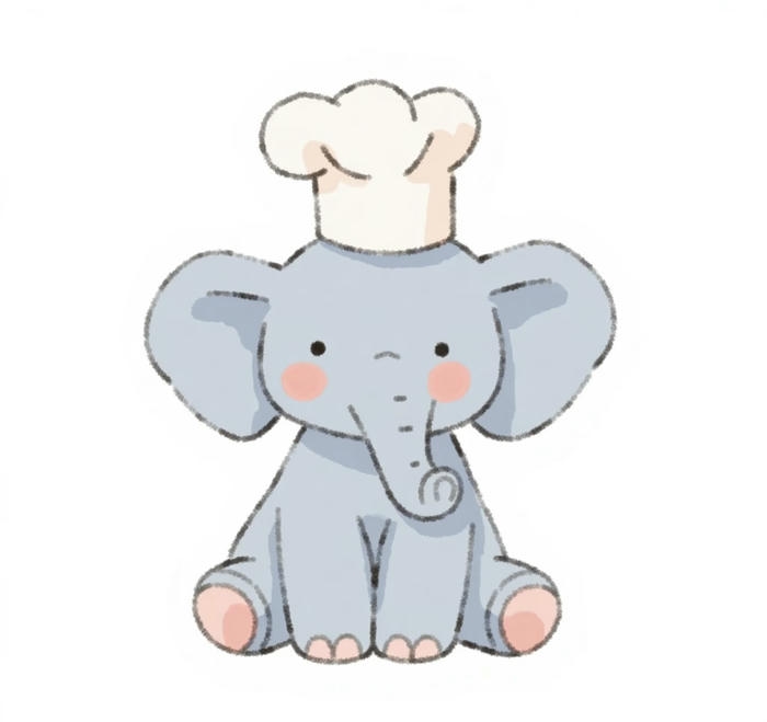 Ảnh con voi chibi đội mũ đầu bếp