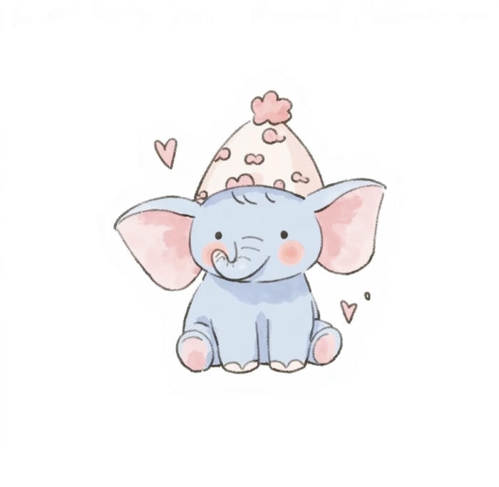 Ảnh con voi chibi đội mũ hồng