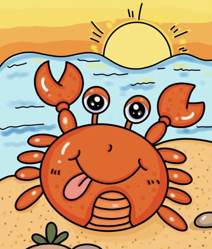 Ảnh cute con cua chibi bò ngang ở biển