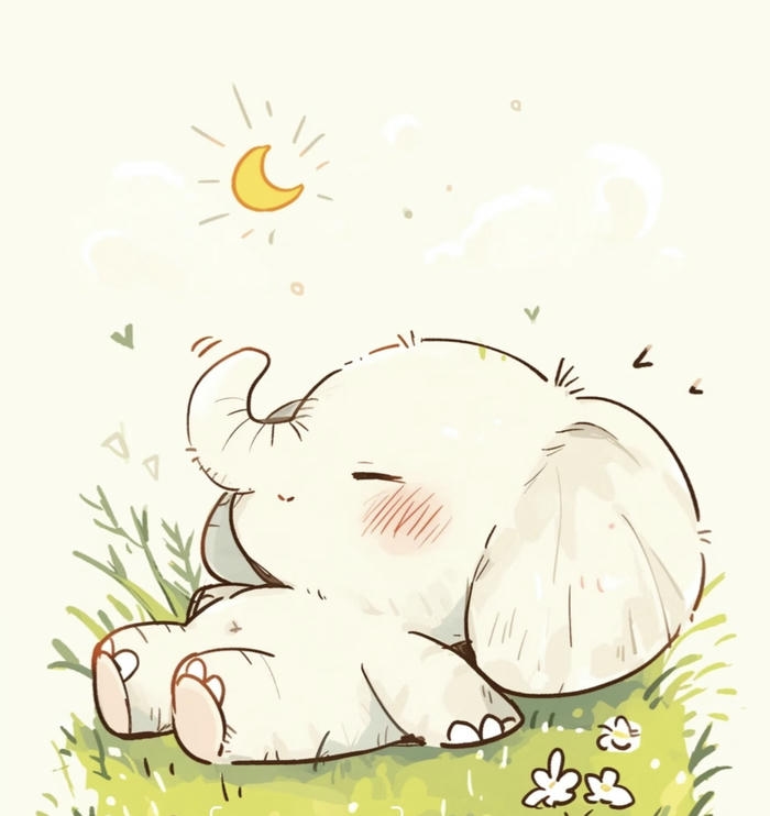 Ảnh cute con voi chibi đáng iu nằm ngủ