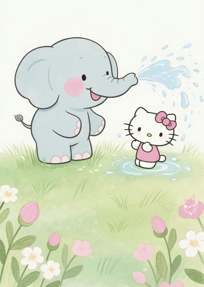 Ảnh cute con voi chibi phun nước