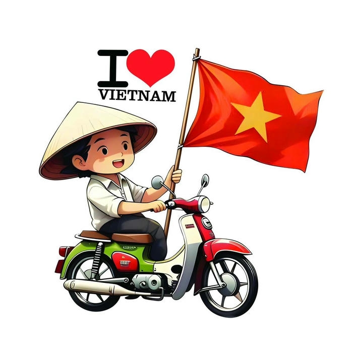 Ảnh lá cờ việt nam em bé đi xe máy đồ chơi