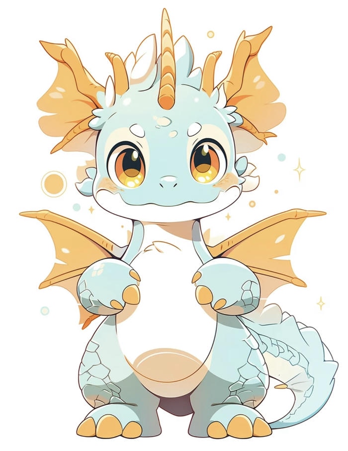 Ảnh rồng chibi sắp bay lượn trên mây trắng