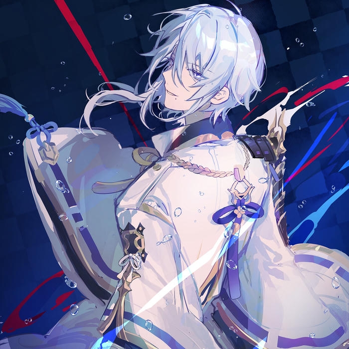 Avatar cho nam chàng trai tóc trắng nền xanh dương