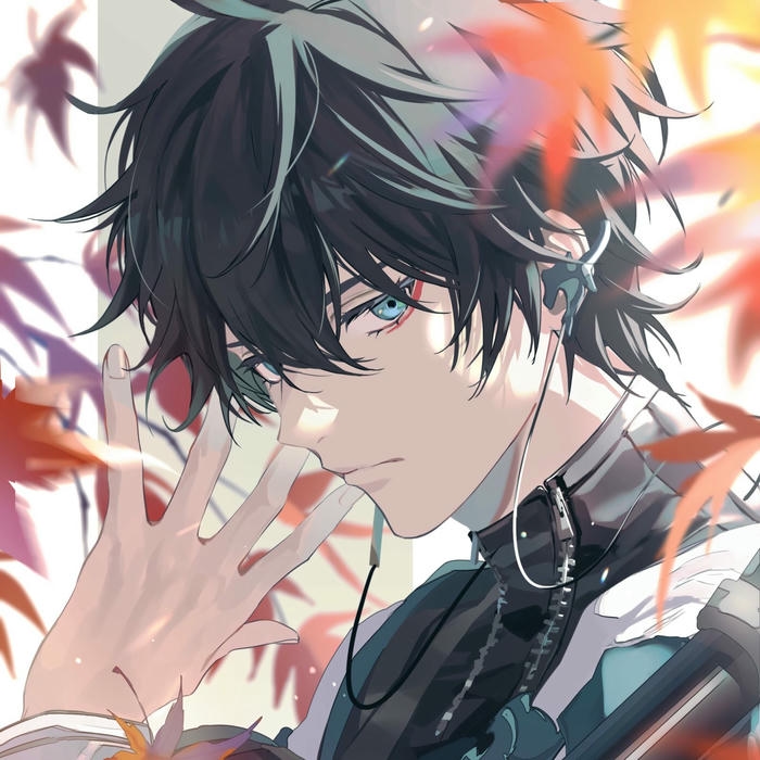 Avatar nam đẹp trai tóc đen dưới lá phong đỏ