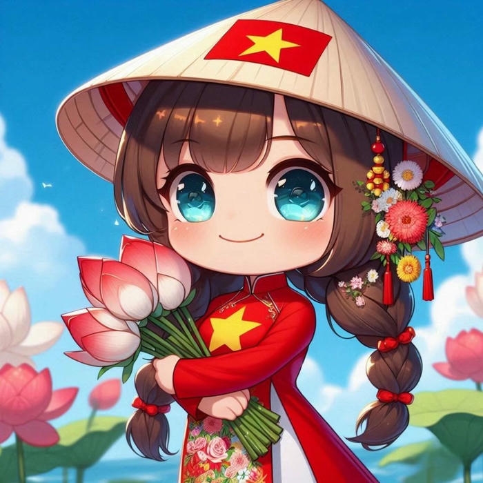 Avatar quốc kỳ hình nền cờ việt nam bé gái ôm hoa