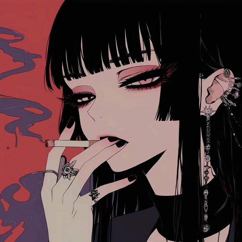 Các alt avatar anime nữ ngầu lạnh lùng nền đỏ hút thuốc