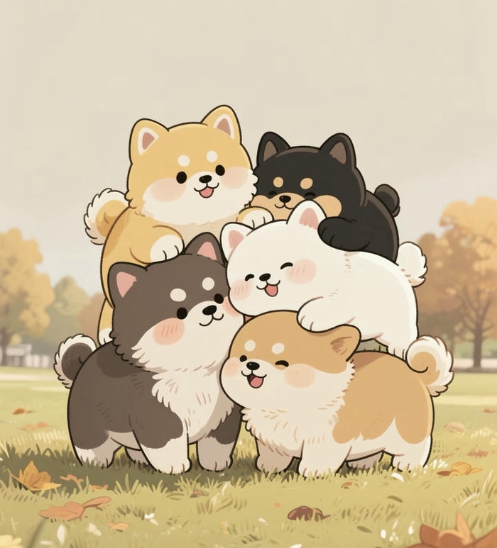Chibi 5 con chó xếp chồng lên nhau