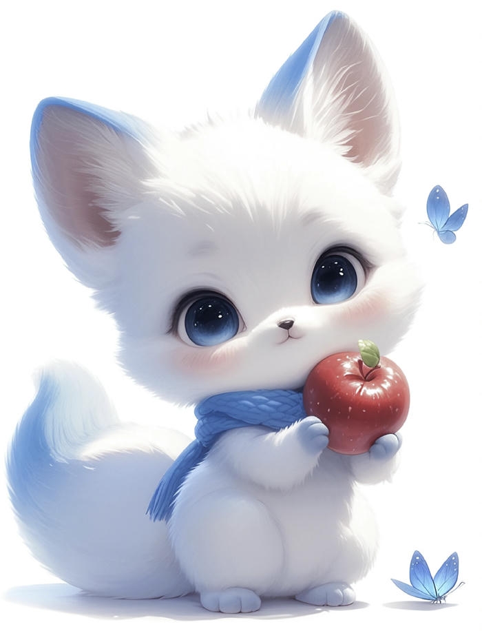 Chibi con cáo ôm quả táo