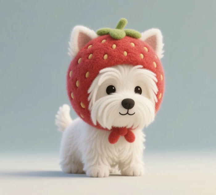 Chibi con chó đội mũ quả dâu