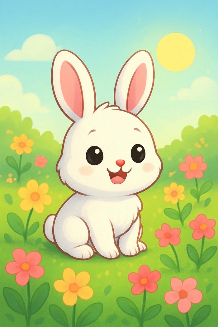 Chibi con thỏ ngồi co người