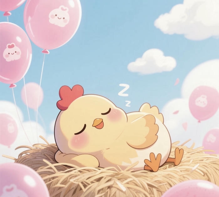 Chibi hoạt hình con gà nằm ngủ
