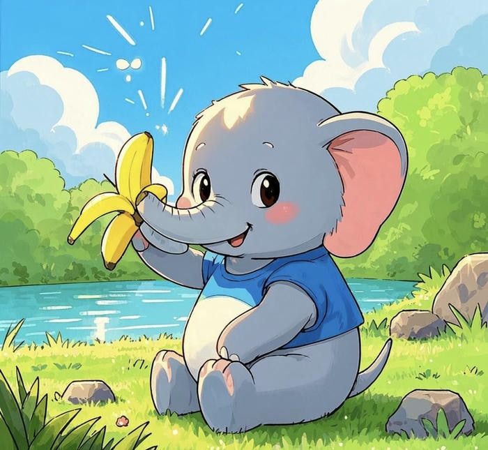 Chibi hoạt hình con voi hiền nghịch chuối