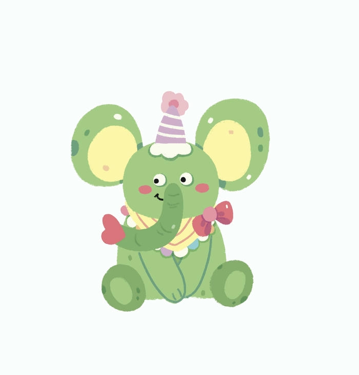 Chibi hoạt hình con voi xanh lá