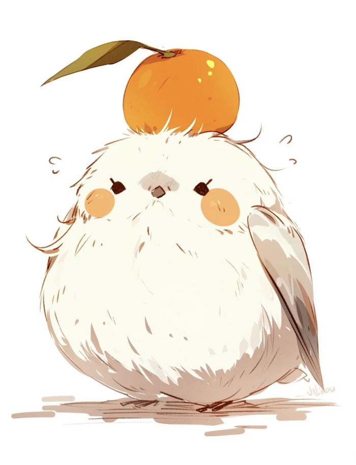 Con chim chibi má hồng đội cam